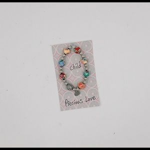 Handmade Mixed Clay Beaded Bracelet w/Heart Charm